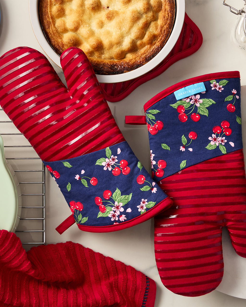 Cherry Blossom Silicone Oven Mitt Set
