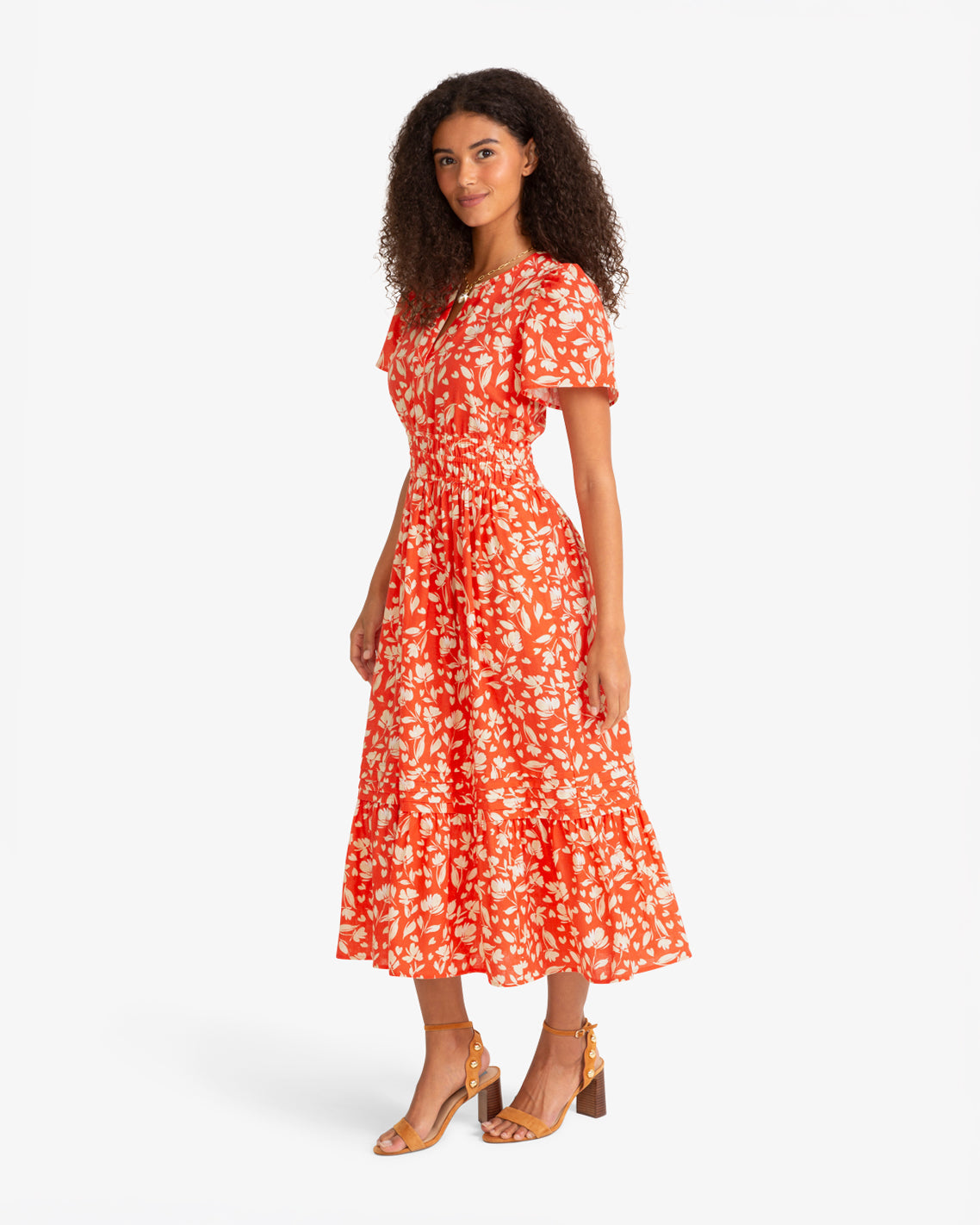 Hollie Midi Dress in Floral Poppy