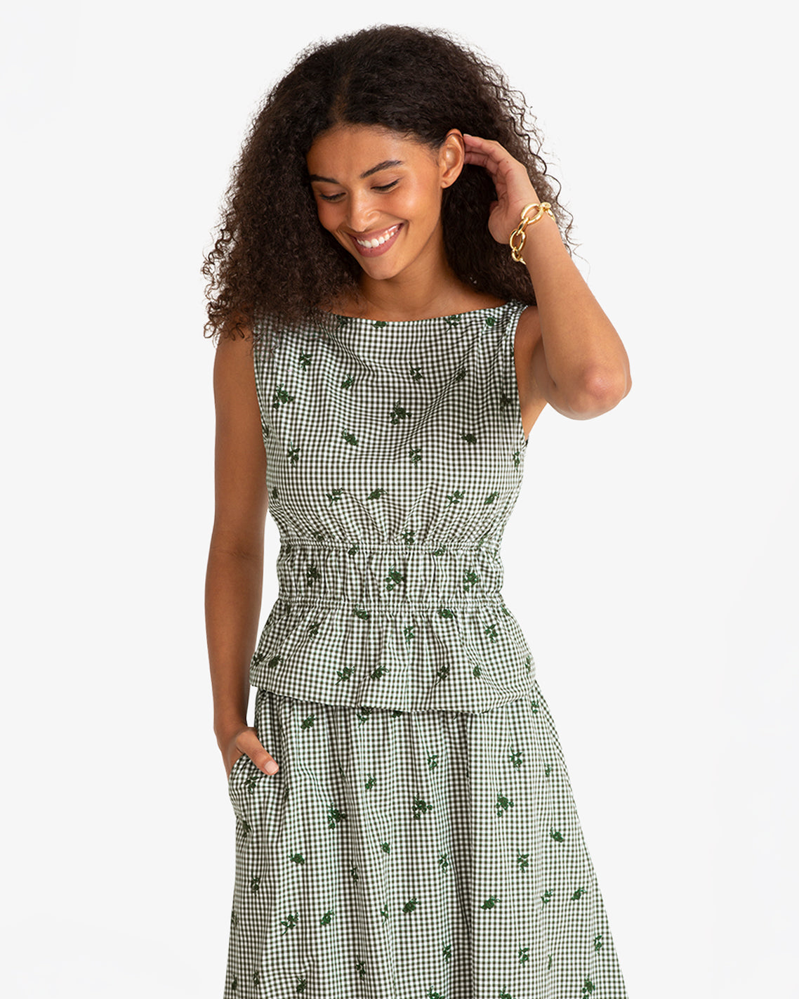 Sleeveless Top in Green Gingham