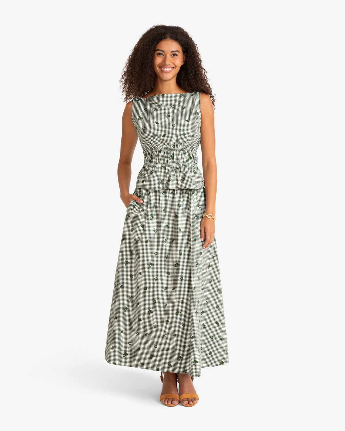 Sleeveless Top in Green Gingham