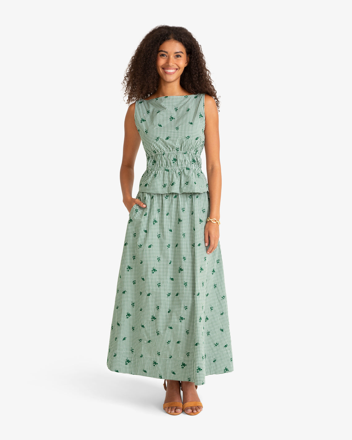 Midi Skirt in Green Gingham