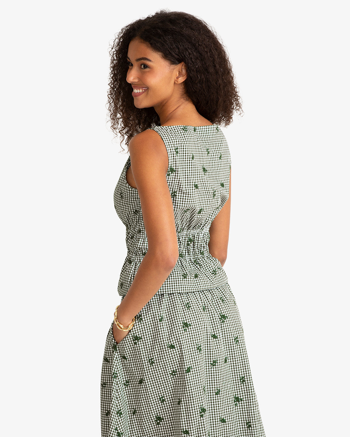 Sleeveless Top in Green Gingham